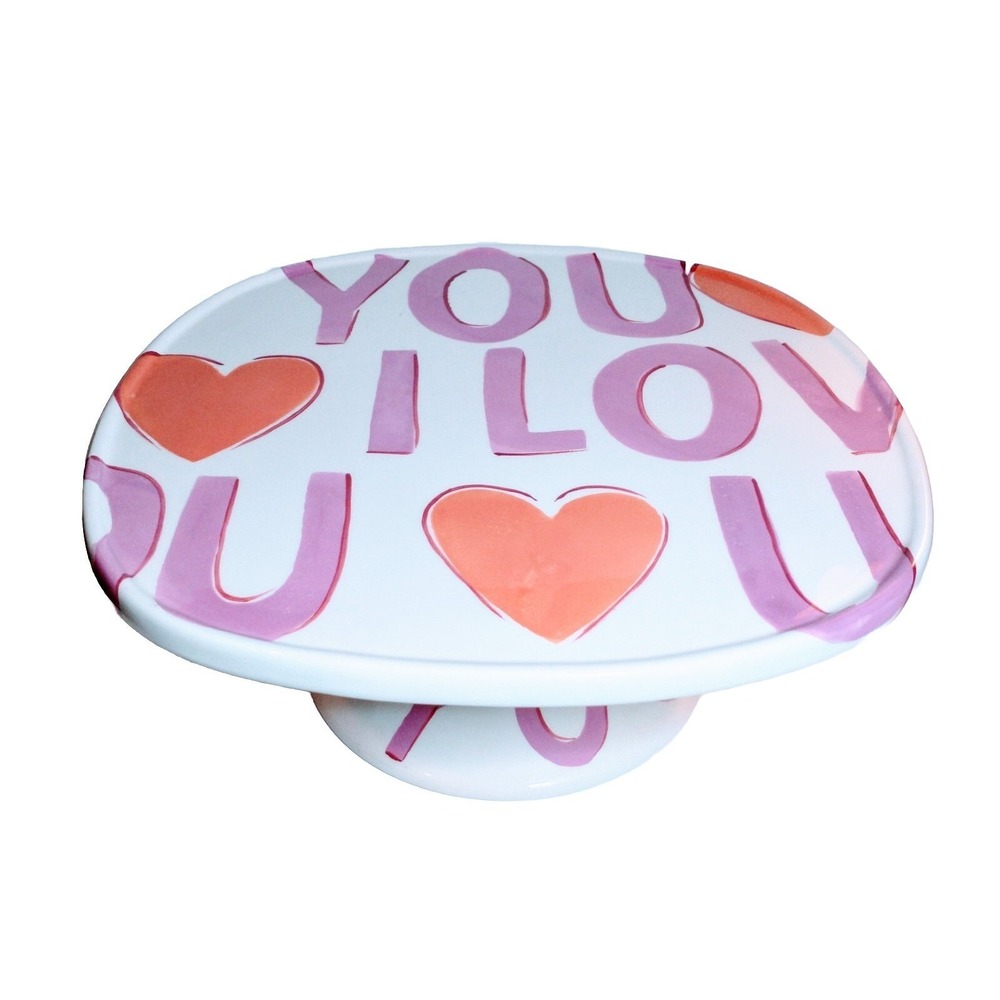 Home I Love You Valentines Day Cake Stand 11 inch Ceramic Heart Display Pedestal - Picture 2 of 10